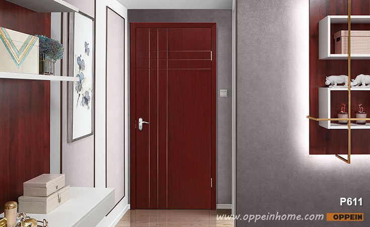 Brown Vertical Stripes PVC Interior Hinged Door P611