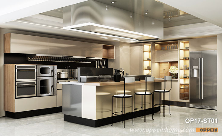 Grey Modern Lacquer Kitchen with Glass Cabinet PLCC20016