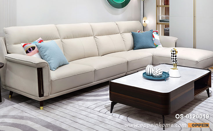 Creamy-white Leather Chaise Longue Sofa OS-0120020