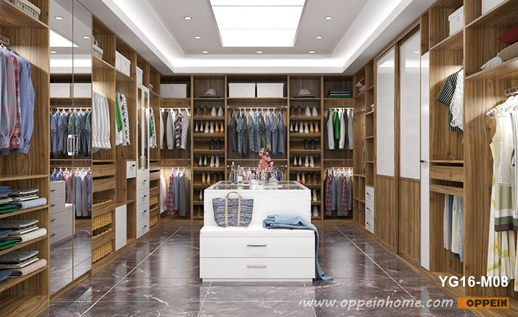 Luxury Villa Wood Grain Walk-in Closet Design YG16-M08