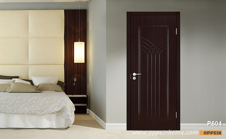 Modern Black Wood Grain PVC Hinged Door - P604