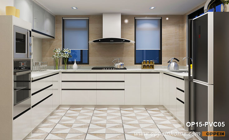 Modern White High Gloss PVC Kitchen Cabinet OP15-PVC05