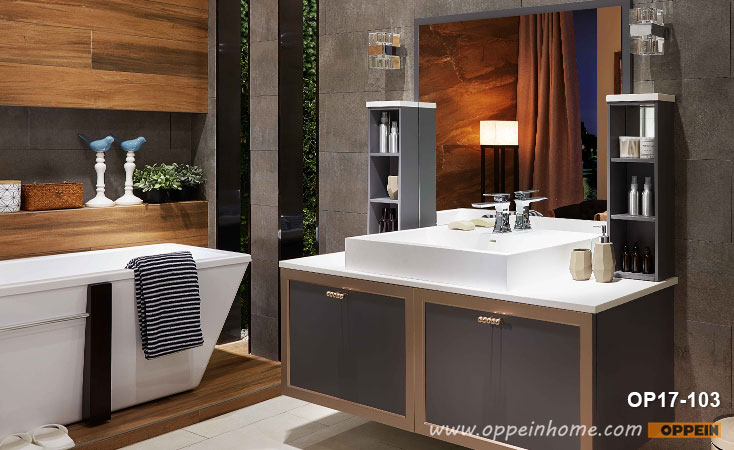 Silver-Flashing and Matte Lacquer Bathroom Cabinet OP17-103