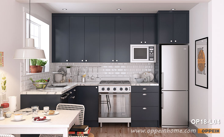 Small L-Shaped Navy Blue Kitchen Cabinet OP18-L04