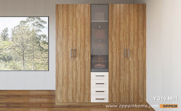 Wood Grain Double Door Hinged Wardrobe YG19-M01