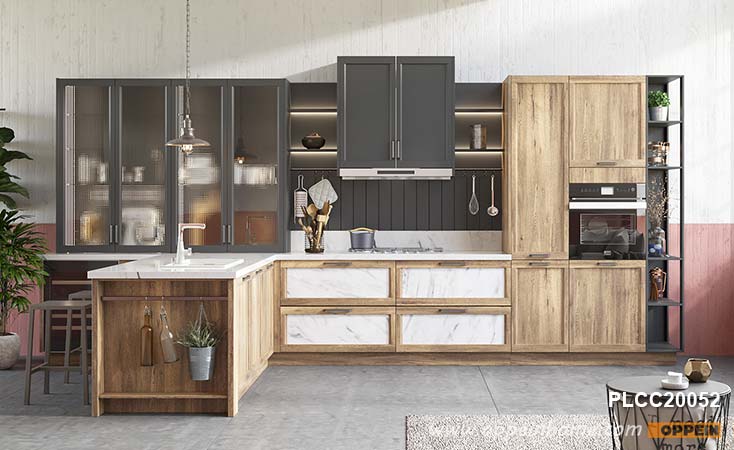 Wood Grain Thermofoil Kitchen Cabinet PLCC20052